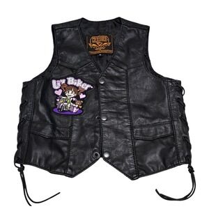 Milwaukee Leather Kids Black Leather Motorcycle Vest Lil‎ Biker Patch Size M